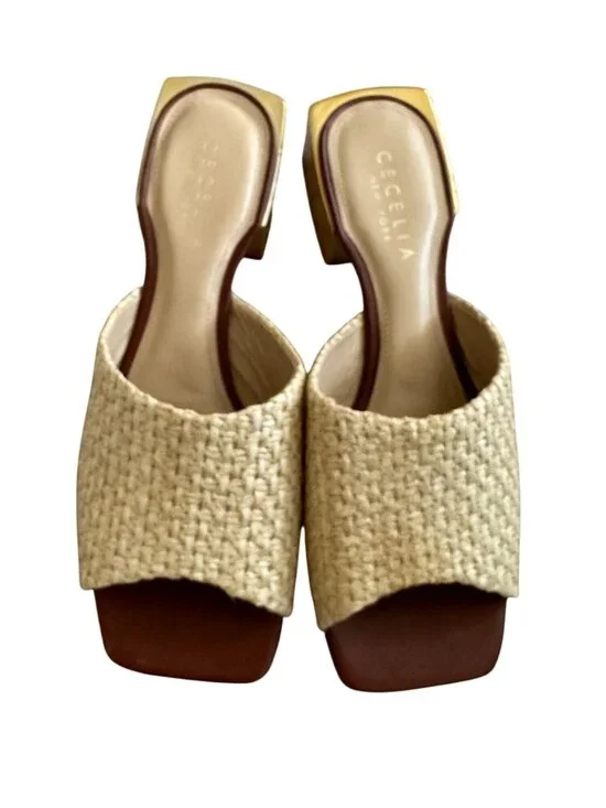 CECELIA NEW YORK Straw Gold Block Heels Sandals Size 10 - Picture 10 of 13